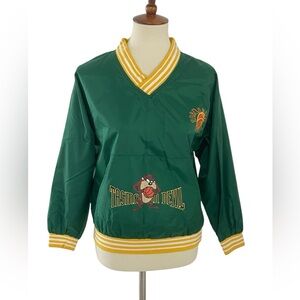 Vtg WARNER‎ BROS FRENCH TOAST Green Tazmanian Devil Pull Over Jacket